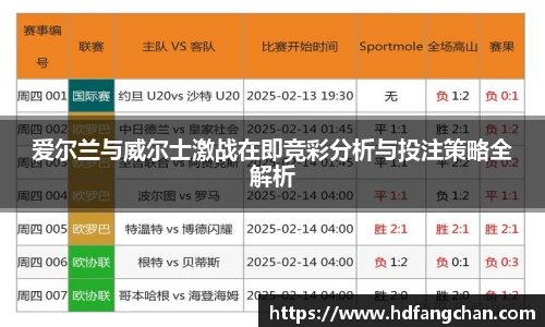爱尔兰与威尔士激战在即竞彩分析与投注策略全解析
